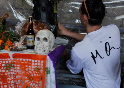 A man doing preparation for Day of the Dead