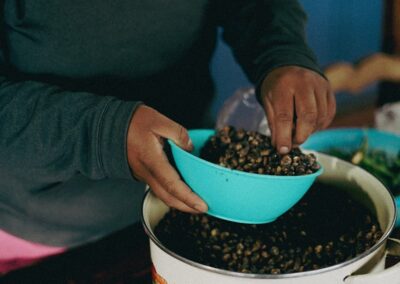 A man picks seeds