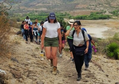 A group of people doing mountain hiking