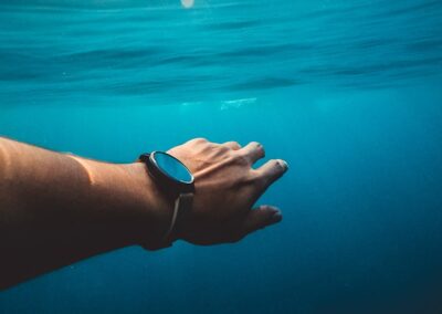 A hand using watch under water
