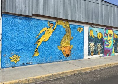 A mural of a diver and a fish