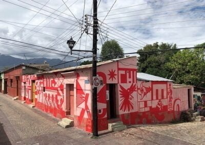 A building full of murals